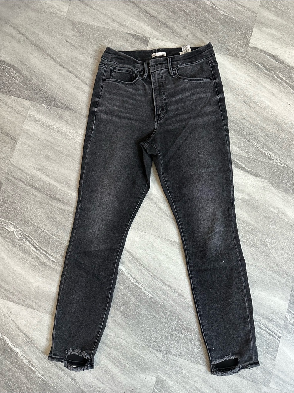 Good American Good Legs Skinny Jeans size 12 black high rise distressed ankle
